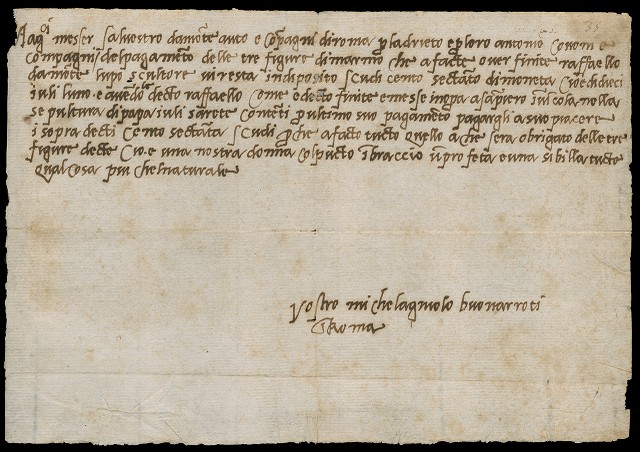 Michelangelo Buonarroti’s autograph letter of 1545, showing abbreviated forms in practical Italian correspondence.